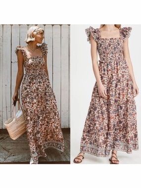 ANTHROPOLOGIE LOVE THE LABEL Smocked Floral Maxi Dress S